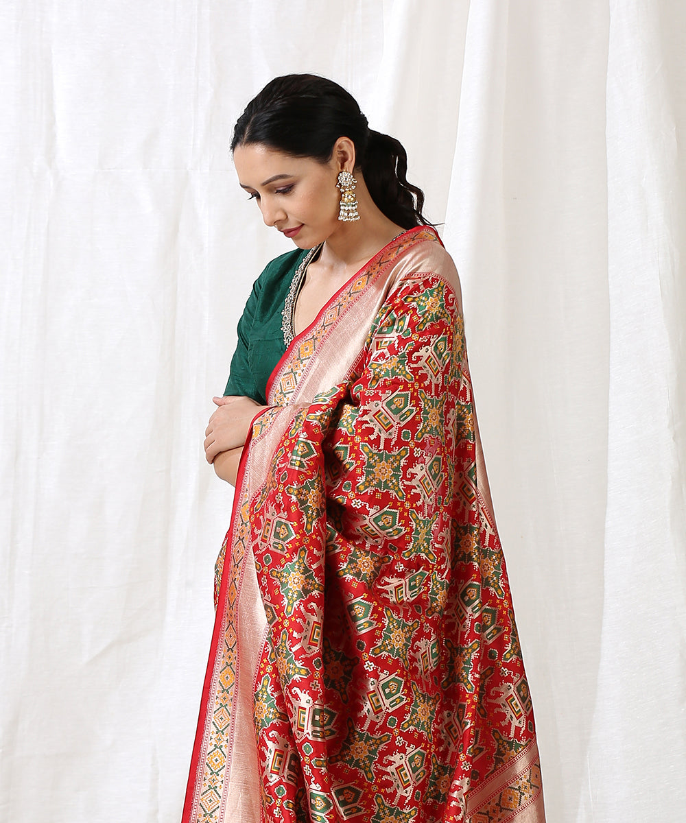 Red_Handloom_Pure_Katan_Silk_Banarasi_Patola_Saree_with_Elephant_Motifs_WeaverStory_01
