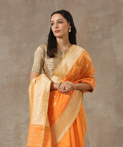 Handloom_Orange_Pure_Cotton_Banarasi_Saree_with_Sona_Rupa_Booti_WeaverStory_01