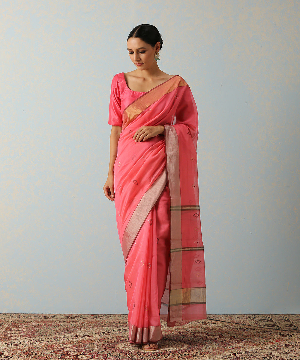 Pink_Handloom_Cotton_Silk_Chanderi_Saree_With_Diamond_Motifs_WeaverStory_02