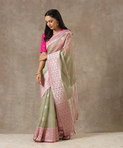 Olive_Green_Handloom_Tissue_Silk_Banarasi_Saree_With_Pink_Kadhiyal_Border_WeaverStory_02
