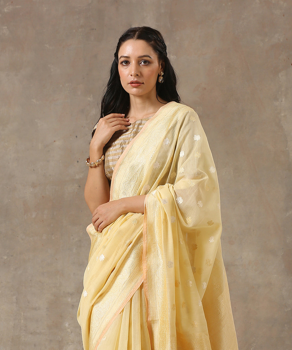 Light_Yellow_Handloom_Pure_Cotton_Banarasi_Saree_with_Kadhwa_Booti_WeaverStory_01