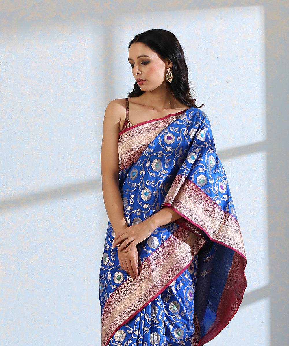 Royal_Blue_Handloom_Pure_Katan_Silk_Banarasi_Saree_With_Maroon_Border_WeaverStory_01