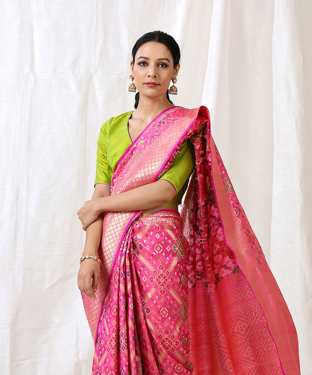 Handloom_Pink_Pure_Katan_Silk_Banarasi_Patola_Saree_with_Meenakari_WeaverStory_01