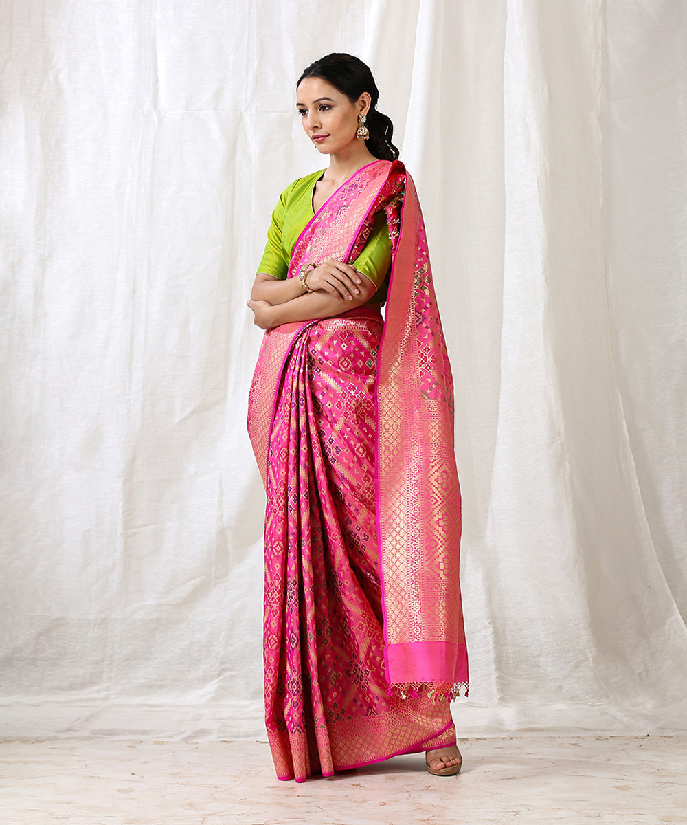 Handloom_Pink_Pure_Katan_Silk_Banarasi_Patola_Saree_with_Meenakari_WeaverStory_02