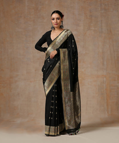 Handloom_Black_Pure_Katan_Silk_Banarasi_Saree_With_Meenakari_Border_WeaverStory_02