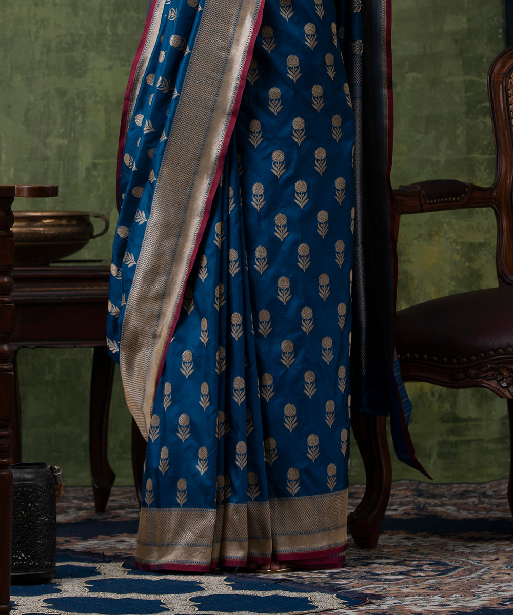 Handloom_Royal_Blue_Pure_Katan_Silk_Banarasi_Saree_with_Cutwork_Booti_WeaverStory_04