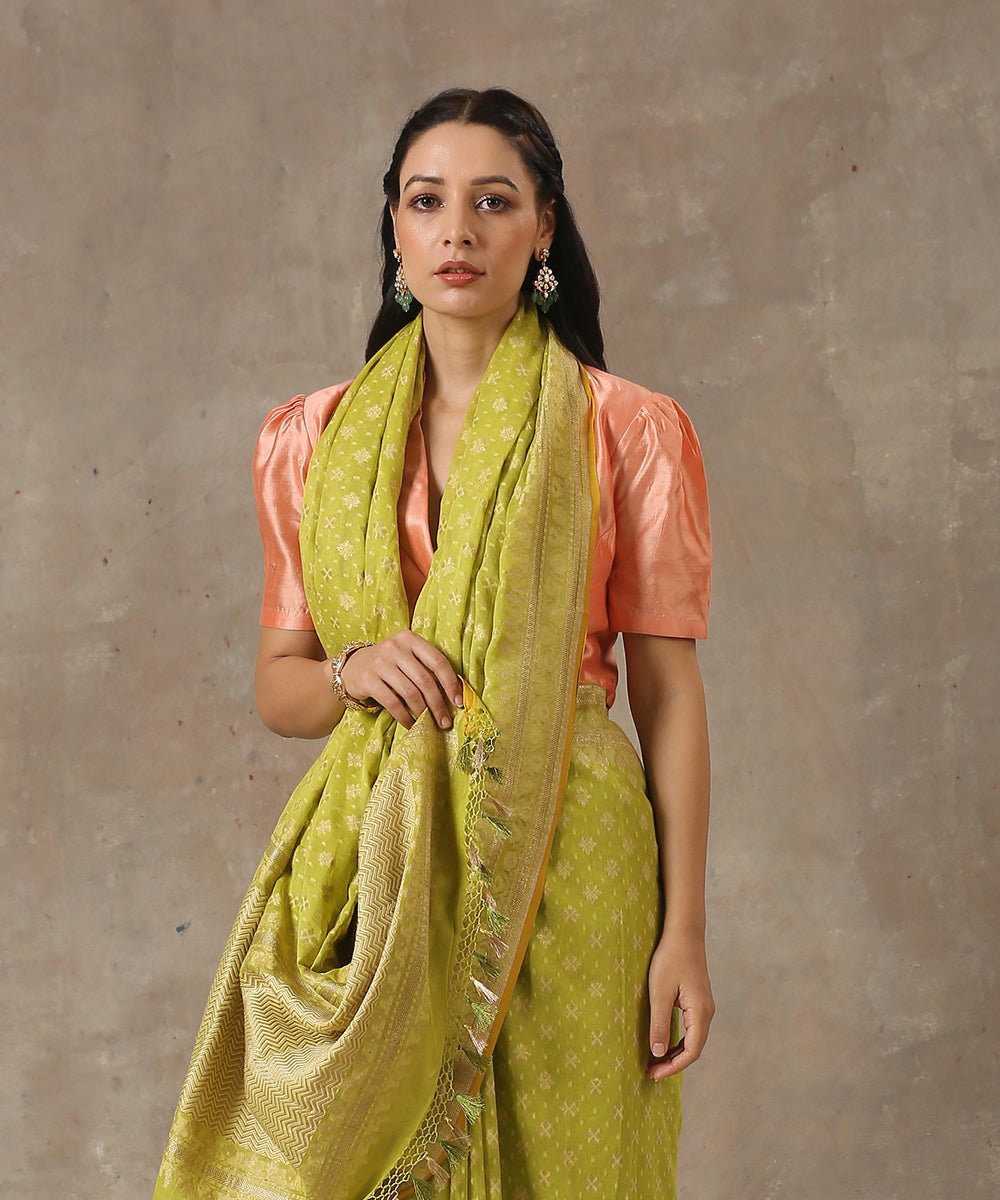 Lime_Green_Handloom_Cotton_Ektara_Banarasi_Saree_with_Kadhwa_Weave_WeaverStory_01