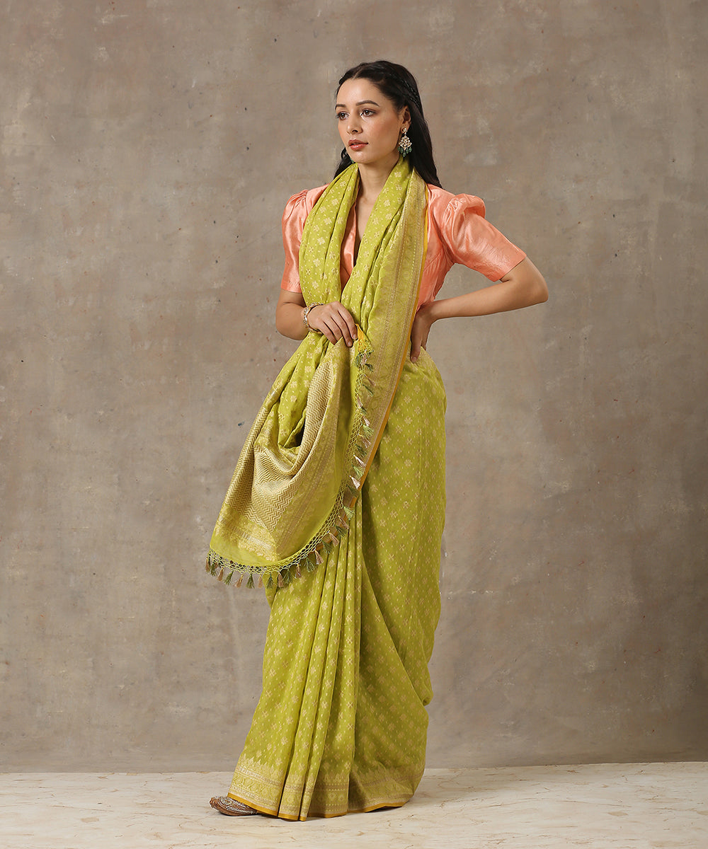 Lime_Green_Handloom_Cotton_Ektara_Banarasi_Saree_with_Kadhwa_Weave_WeaverStory_02