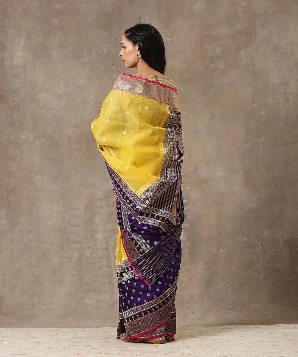 Yellow_Handloom_Kora_Silk_Banarasi_Saree_With_Blue_Border_WeaverStory_03