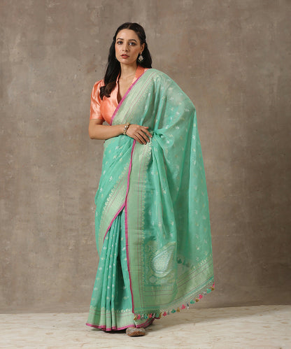 Sea_Green_Handloom_Pure_Cotton_Banarasi_Saree_with_Cutwork_Jamdani_Booti_WeaverStory_02