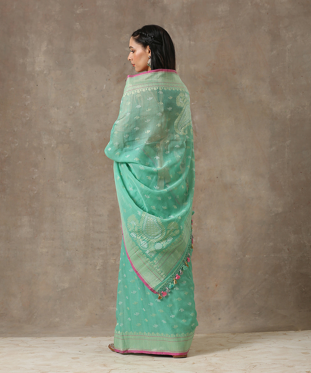 Sea_Green_Handloom_Pure_Cotton_Banarasi_Saree_with_Cutwork_Jamdani_Booti_WeaverStory_03