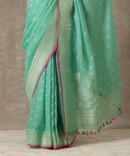 Sea_Green_Handloom_Pure_Cotton_Banarasi_Saree_with_Cutwork_Jamdani_Booti_WeaverStory_04