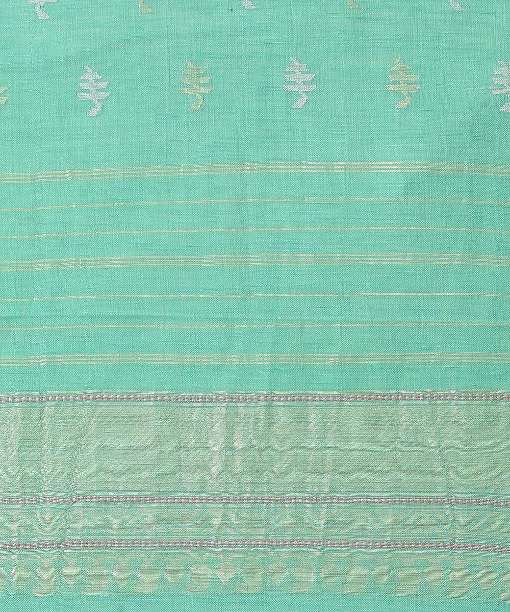 Sea_Green_Handloom_Pure_Cotton_Banarasi_Saree_with_Cutwork_Jamdani_Booti_WeaverStory_05