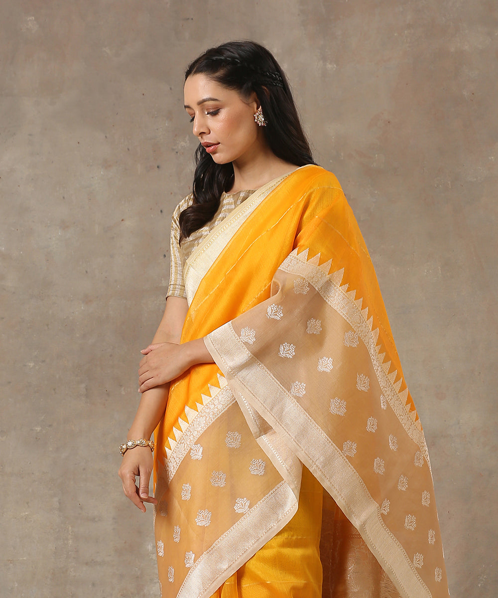 Handloom_Yellow_Ektara_Organza_Banarasi_Saree_With_Beige_Kadhwa_Booti_Border_WeaverStory_01