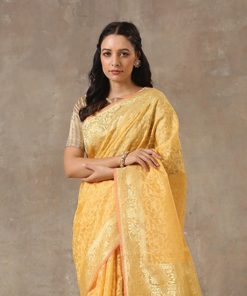 Handloom_Yellow_Kora_Cotton_Banarasi_Saree_with_All_Over_Jaal_WeaverStory_01