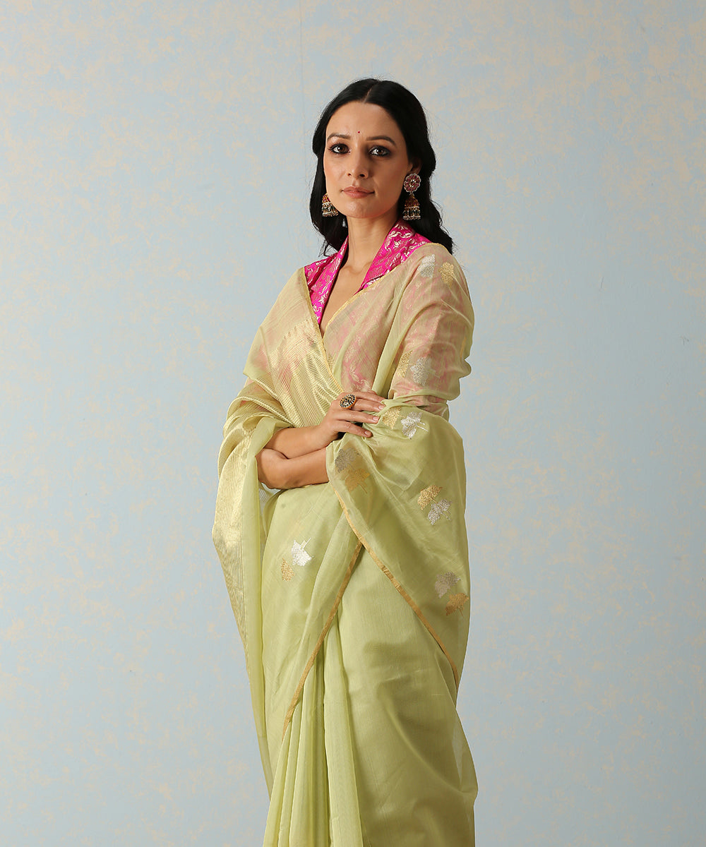 Pista_Green_Handloom_Chanderi_Saree_With_Double_Tree_Motif_WeaverStory_01