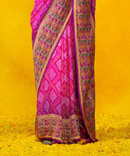 Pink_Handloom_Georgette_Banarasi_Bandhej_Saree_with_Meenakari_Border_WeaverStory_04