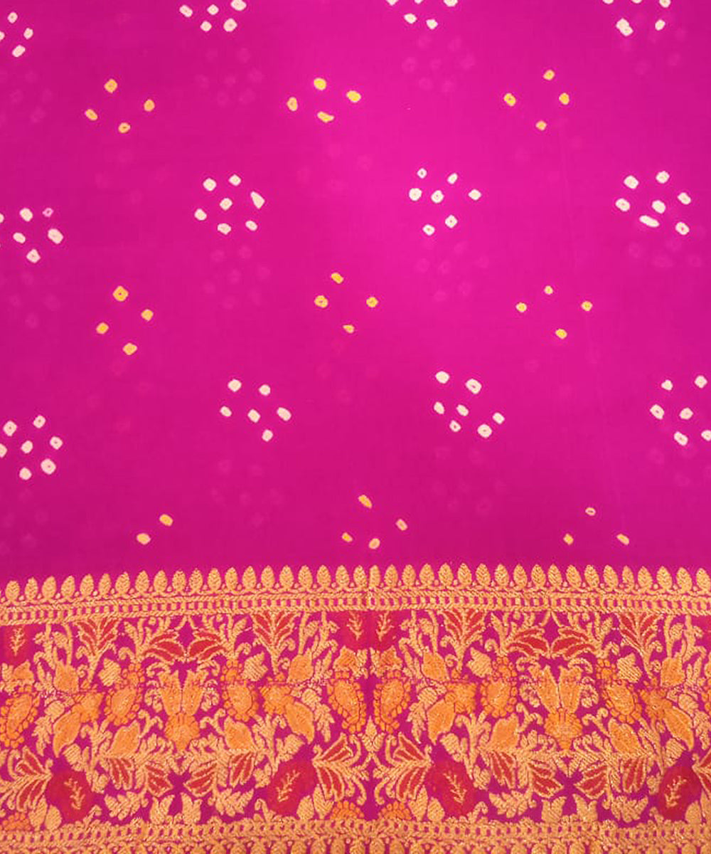 Pink_Handloom_Georgette_Banarasi_Bandhej_Saree_with_Meenakari_Border_WeaverStory_05