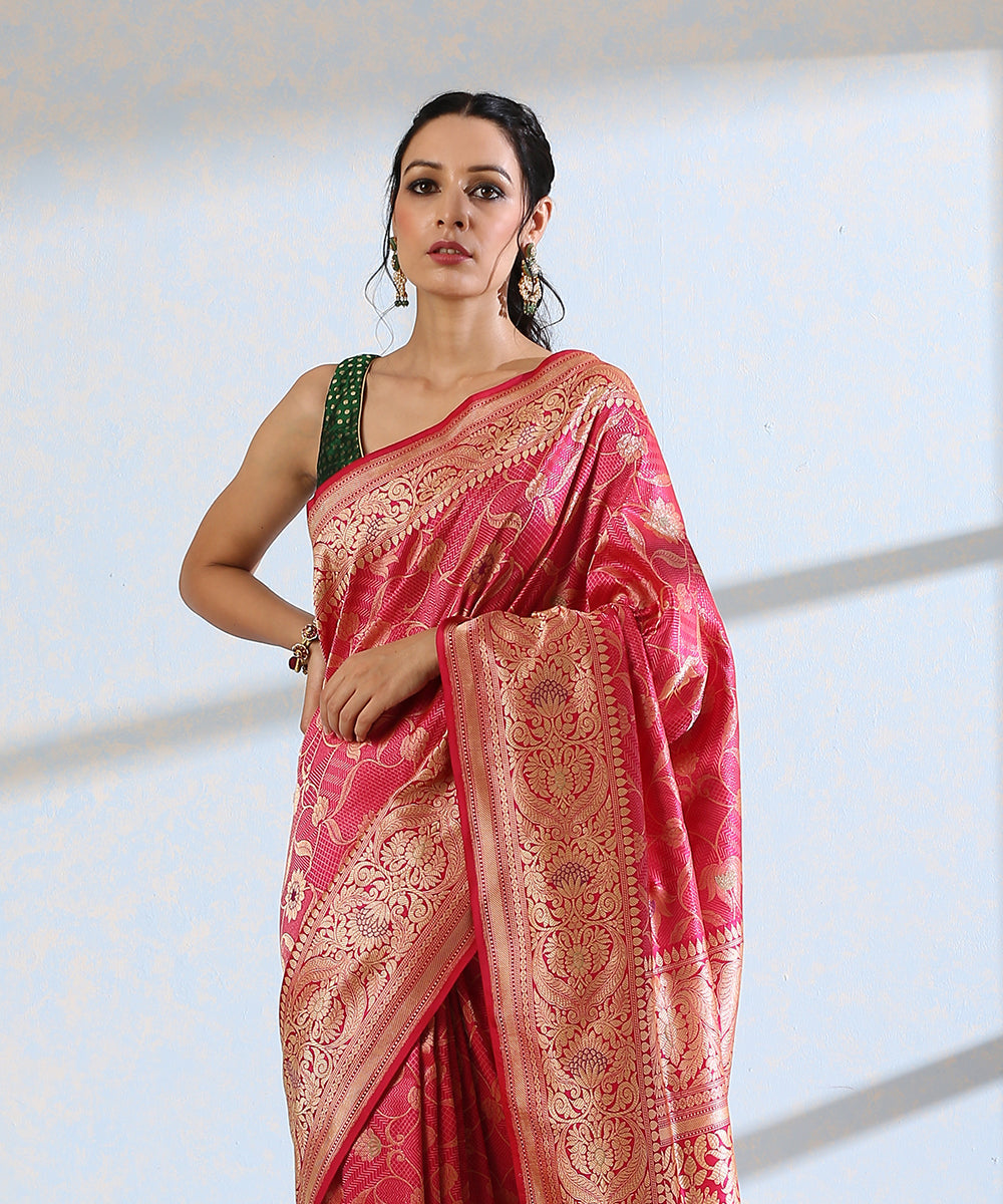 Handloom_Pink_Pure_Katan_Silk_Kimkhab_Banarasi_Saree_With_Floral_Border_WeaverStory_01