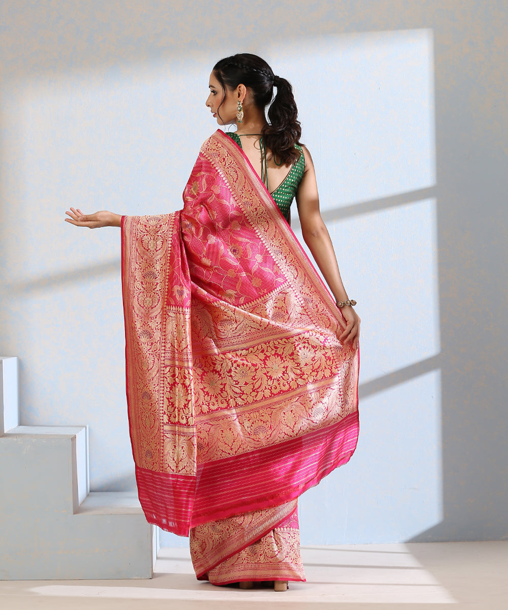 Handloom_Pink_Pure_Katan_Silk_Kimkhab_Banarasi_Saree_With_Floral_Border_WeaverStory_03
