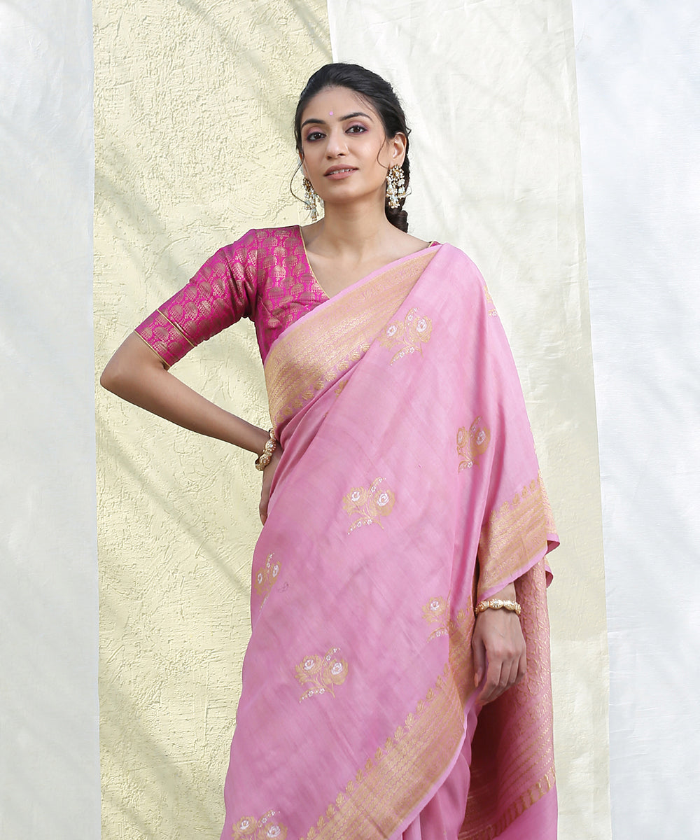 Handloom_Light_Pink_Tussar_Georgette_Banarasi_Saree_with_Kadhwa_Booti_WeaverStory_01