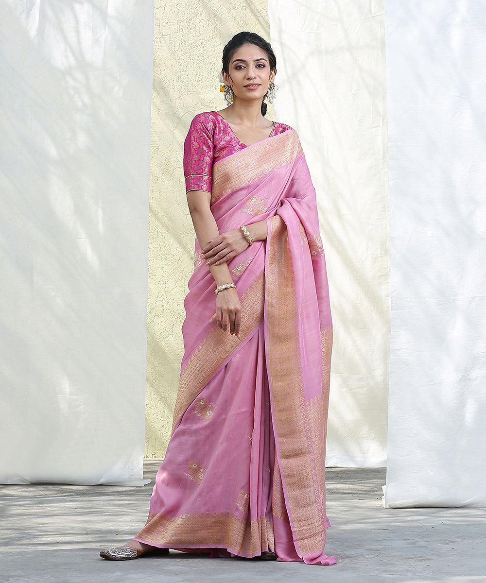 Handloom_Light_Pink_Tussar_Georgette_Banarasi_Saree_with_Kadhwa_Booti_WeaverStory_02