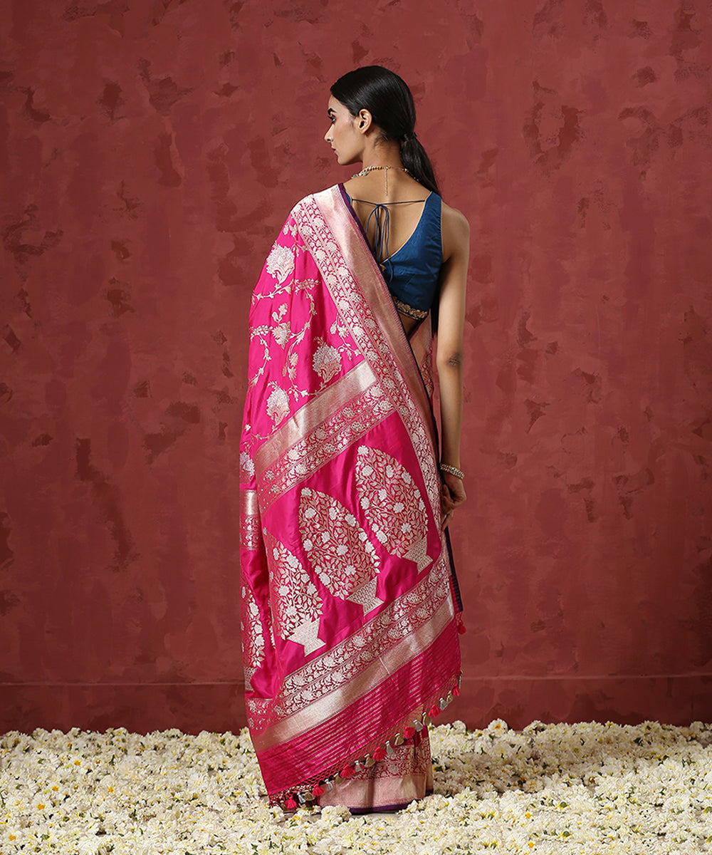 Pink_Handloom_Pure_Katan_Silk_Banarasi_Saree_With_Zari_Border_WeaverStory_03