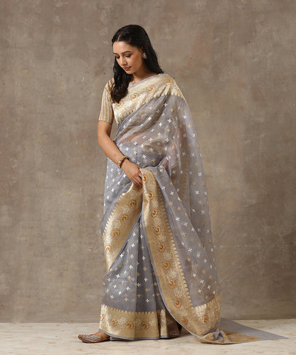 Grey_Handloom_Kora_Silk_Banarasi_Saree_with_Cutwork_Zari_Booti_WeaverStory_02