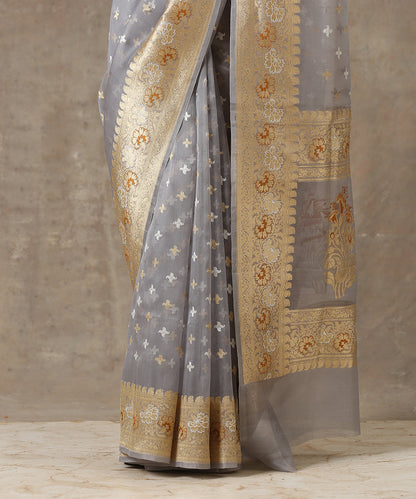 Grey_Handloom_Kora_Silk_Banarasi_Saree_with_Cutwork_Zari_Booti_WeaverStory_04