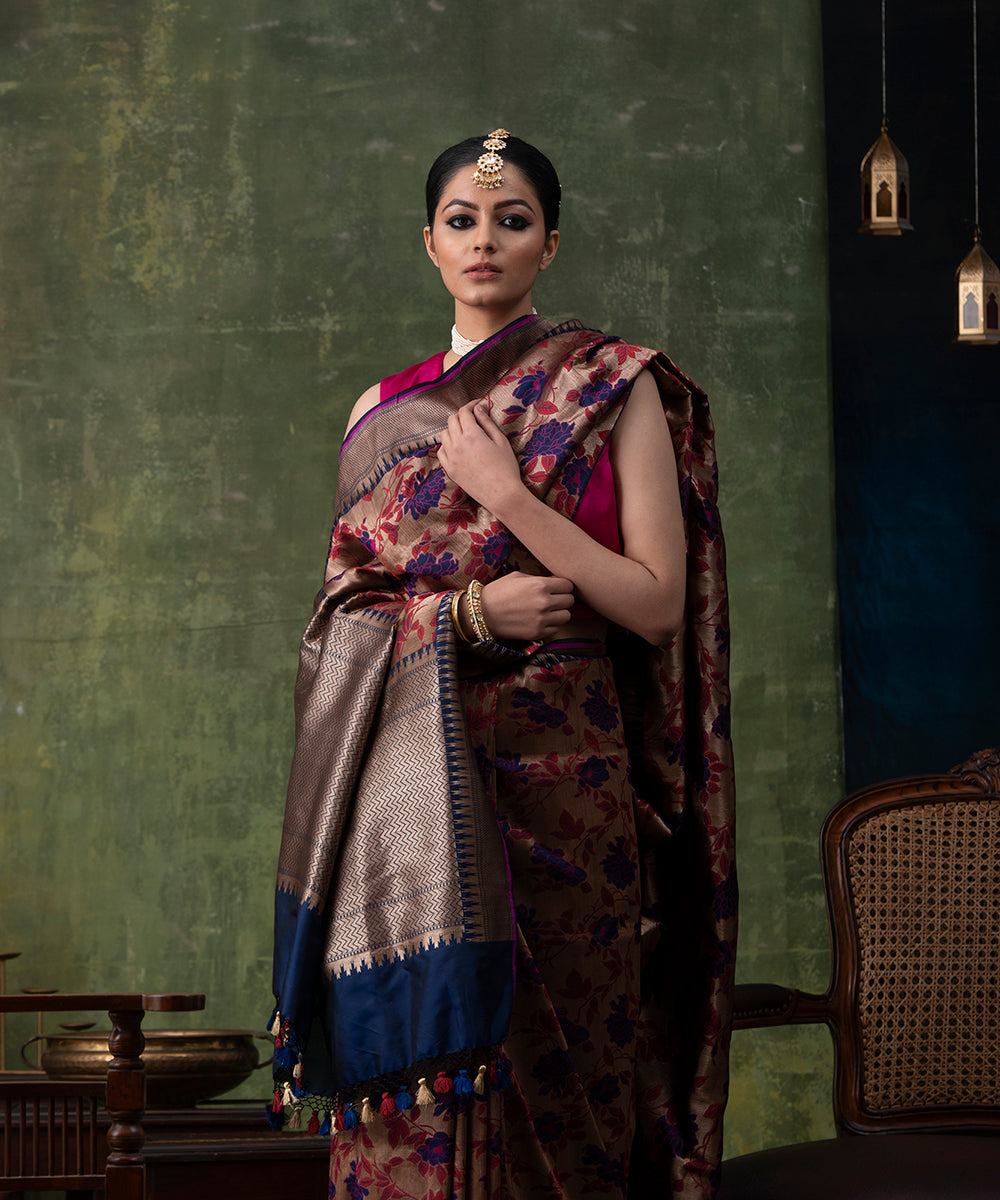 Handloom_Copper_And_Blue_Pure_Katan_Silk_Banarasi_Saree_with_Meenakari_Jaal_WeaverStory_01