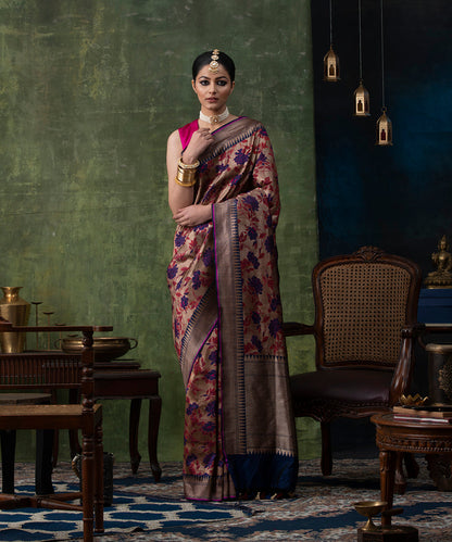 Handloom_Copper_And_Blue_Pure_Katan_Silk_Banarasi_Saree_with_Meenakari_Jaal_WeaverStory_02