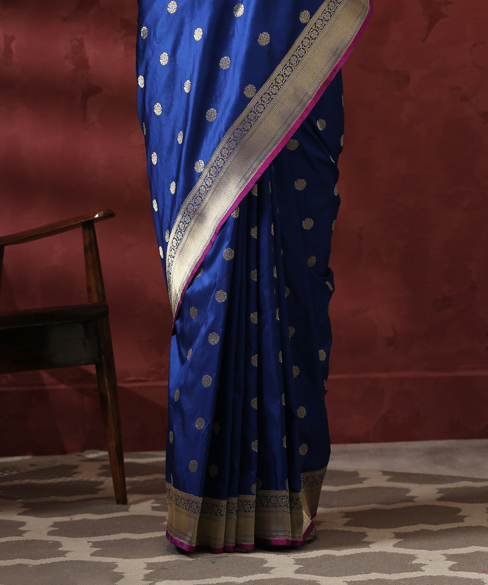 Blue_Handloom_Ashrafi_Booti_Pure_Katan_Silk_Banarasi_Saree_WeaverStory_04