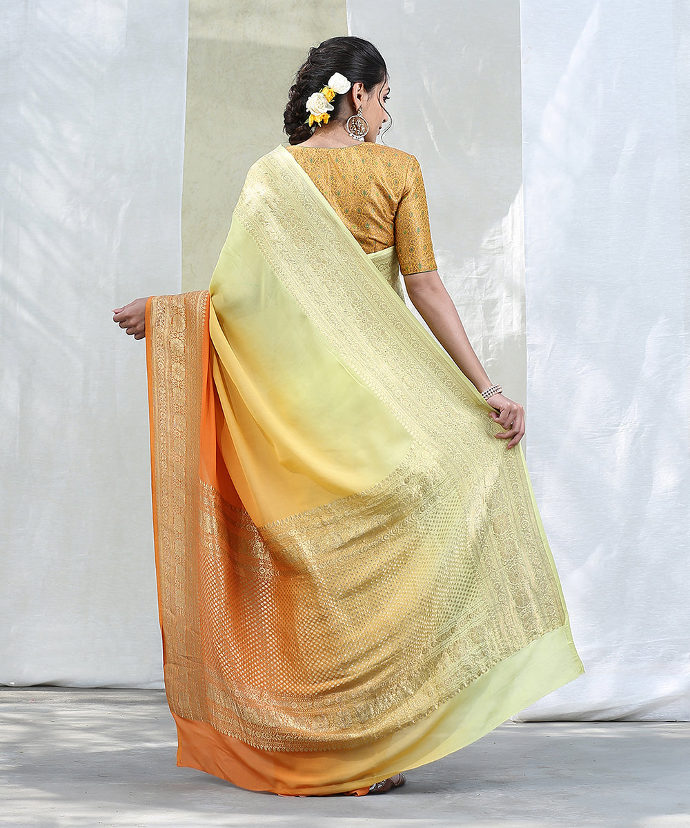 Handloom_Yellow_and_orange_Georgette_Banarasi_Saree_With_Border_with_Kadhwa_Border_WeaverStory_03