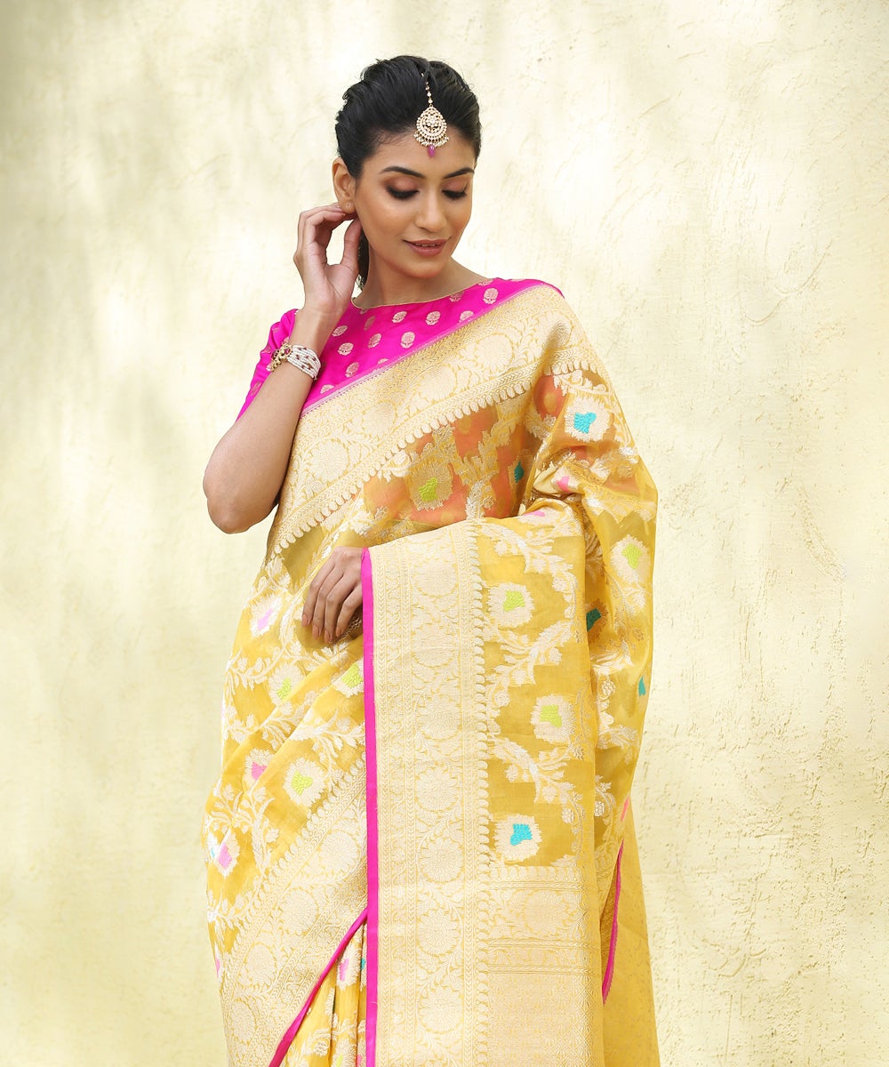 Yellow_Handloom_Kora_Silk_Banarasi_Saree_with_Meenakari_Jaal_WeaverStory_01