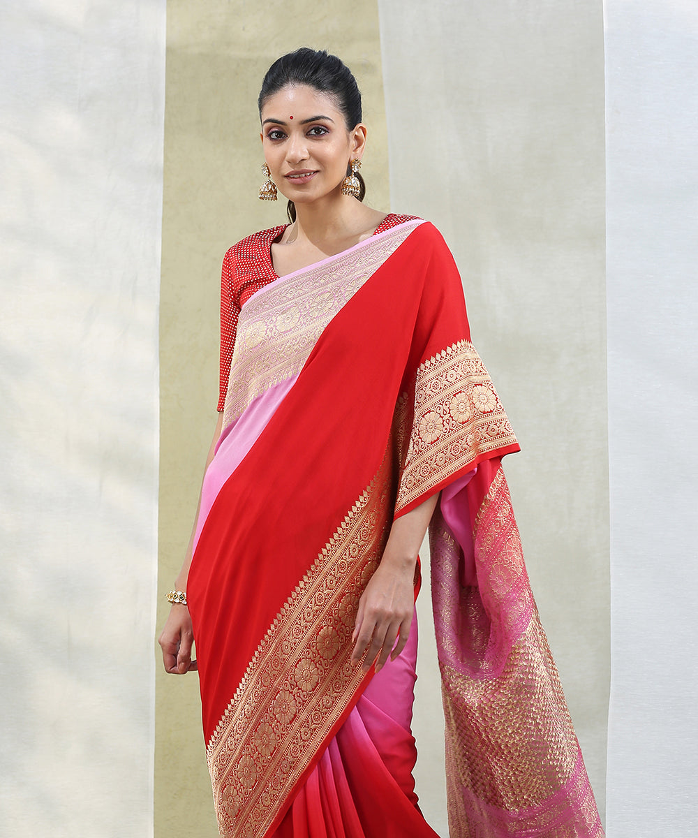 Red_and_Pink_Handloom_Georgette_Banarasi_Saree_With_Kadhwa_Border_WeaverStory_01