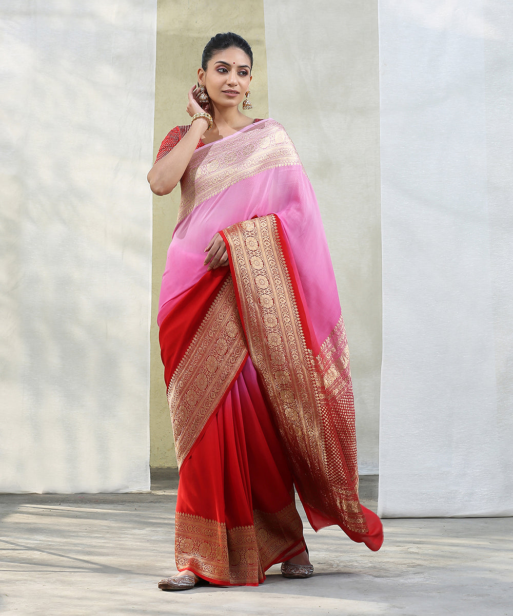 Red_and_Pink_Handloom_Georgette_Banarasi_Saree_With_Kadhwa_Border_WeaverStory_02