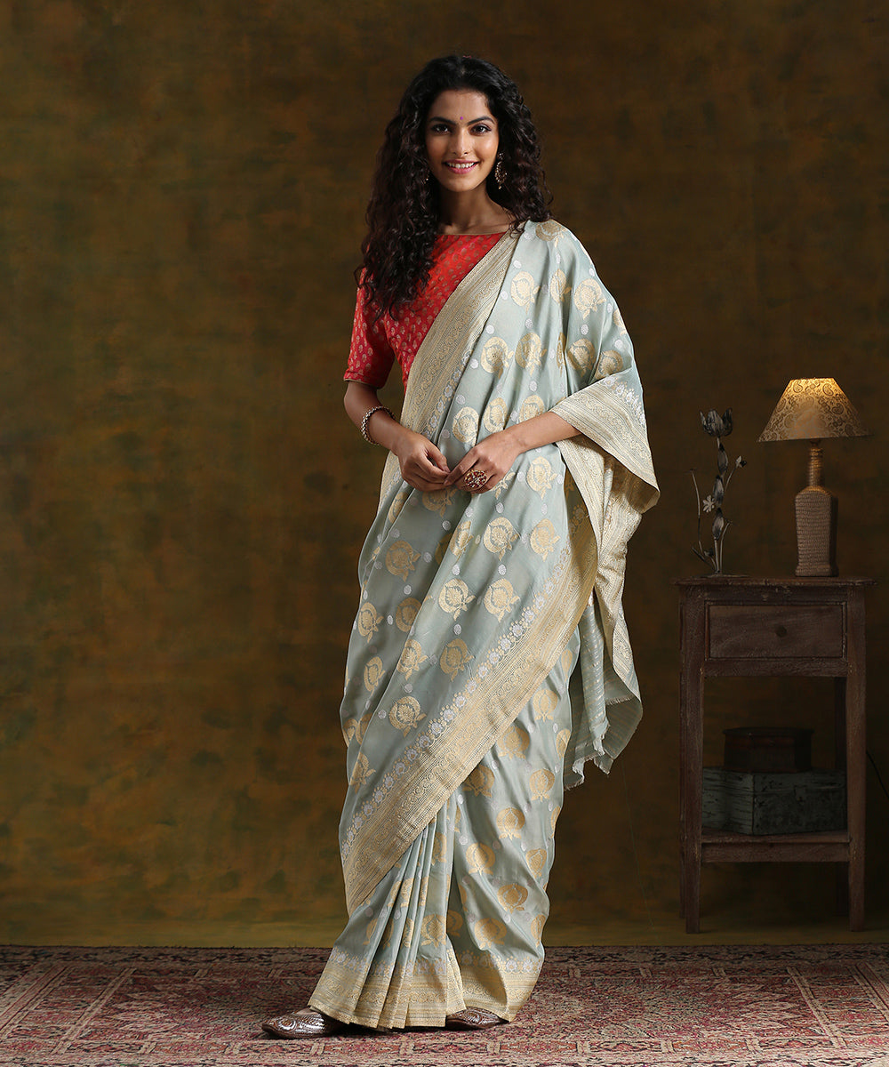 Handloom_Sage_Green_Pure_Katan_Silk_Banarasi_Saree_Kadhwa_Boota_WeaverStory_02