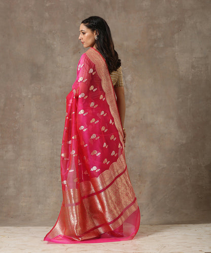 Pink_Handloom_Organza_Banarasi_Saree_with_Kadhwa_Booti_WeaverStory_03