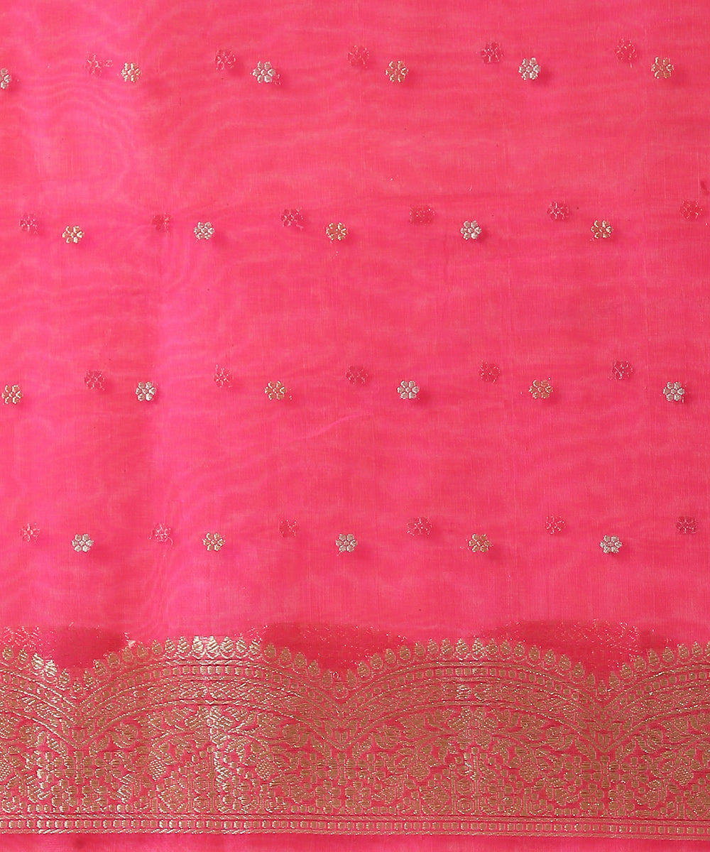 Pink_Handloom_Organza_Banarasi_Saree_with_Kadhwa_Booti_WeaverStory_05