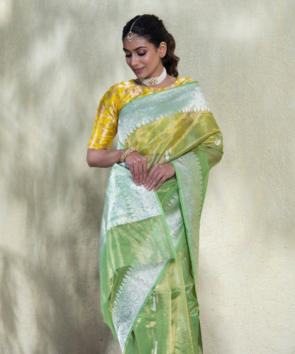 Lime_Green_Handloom_Silk_Organza_Tissue_Banarasi_Saree_With_Silver_Zari_WeaverStory_01