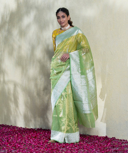 Lime_Green_Handloom_Silk_Organza_Tissue_Banarasi_Saree_With_Silver_Zari_WeaverStory_02