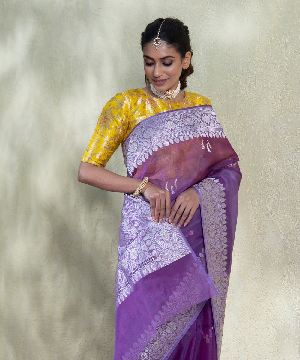 Handloom_Purple_Kora_Silk_Banarasi_Saree_With_Kadhwa_Booti_WeaverStory_01