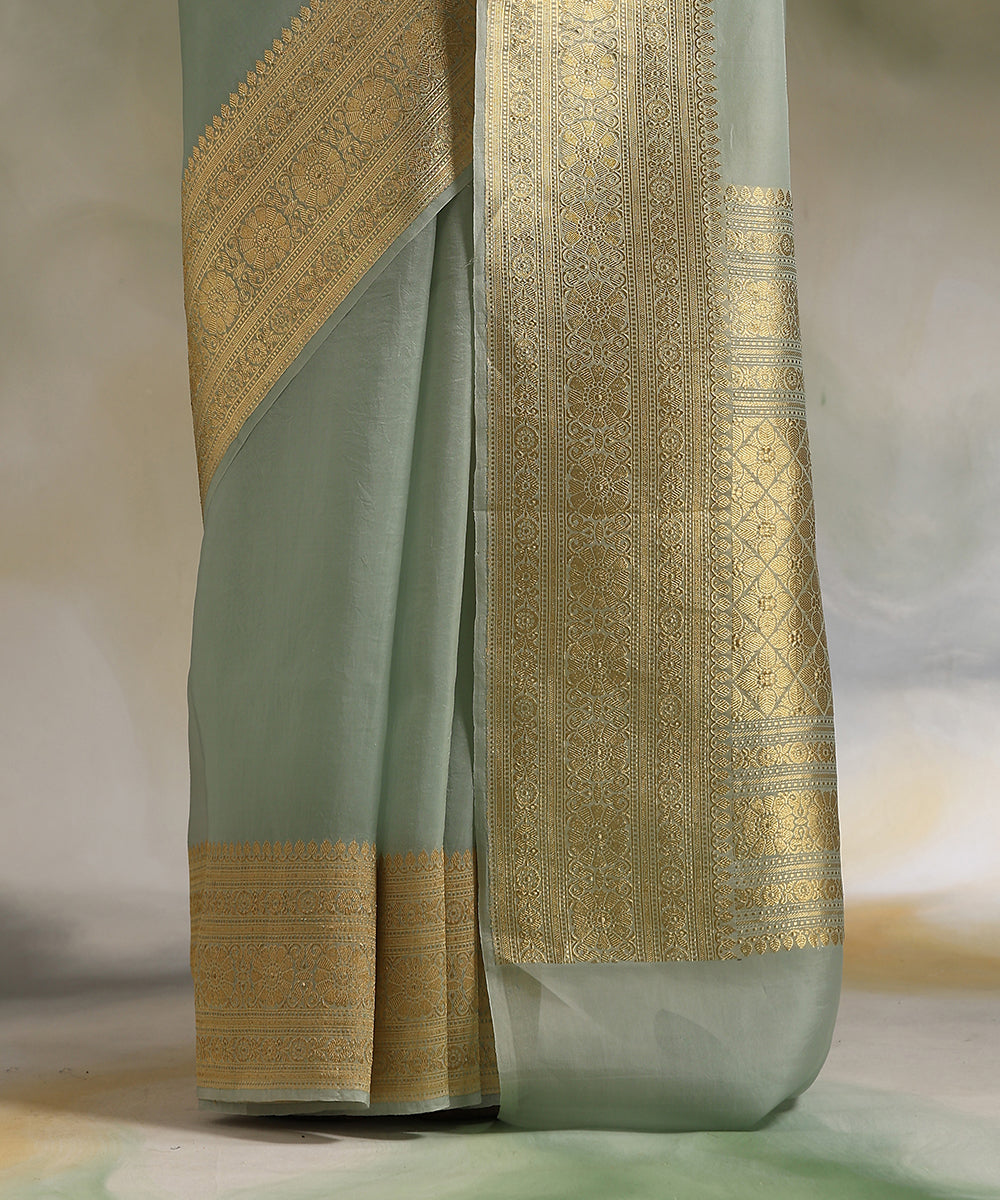 Handloom_Blue_Pure_Kora_Silk_Plain_Banarasi_Saree_WeaverStory_04