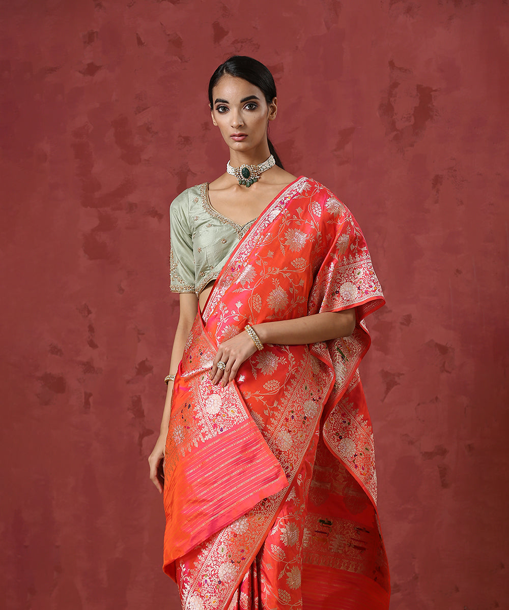 Handloom_Peach_Pure_Katan_Silk_Banarasi_Saree_with_Meenakari_Jangla_Design_WeaverStory_01