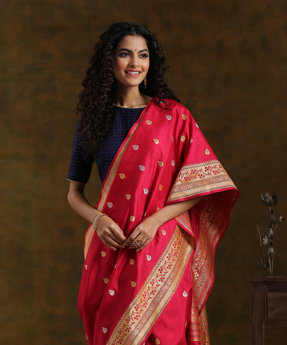 Pink_Handloom_Pure_Katan_Silk_Banarasi_Saree_with_Kadhwa_Booti_and_Meenakari_Border_WeaverStory_01