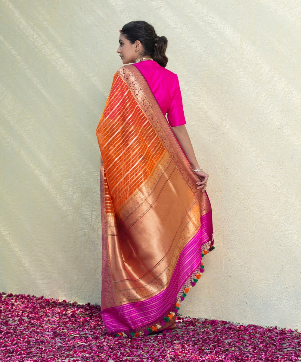 Orange_Handloom_Kora_Silk_Banarasi_Saree_With_Purple_Kadhiyal_Border_WeaverStory_03