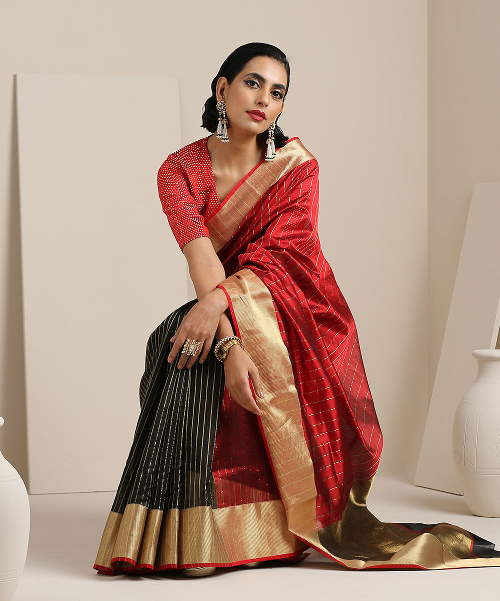 Maroon_Handloom_Striped_Silk_Chanderi_Saree_with_Broad_Gold_Border_WeaverStory_01