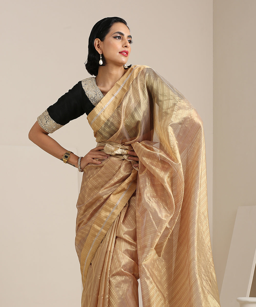 Handloom_Gold_Striped_Chanderi_Silk_Saree_with_Gold_Border_WeaverStory_01