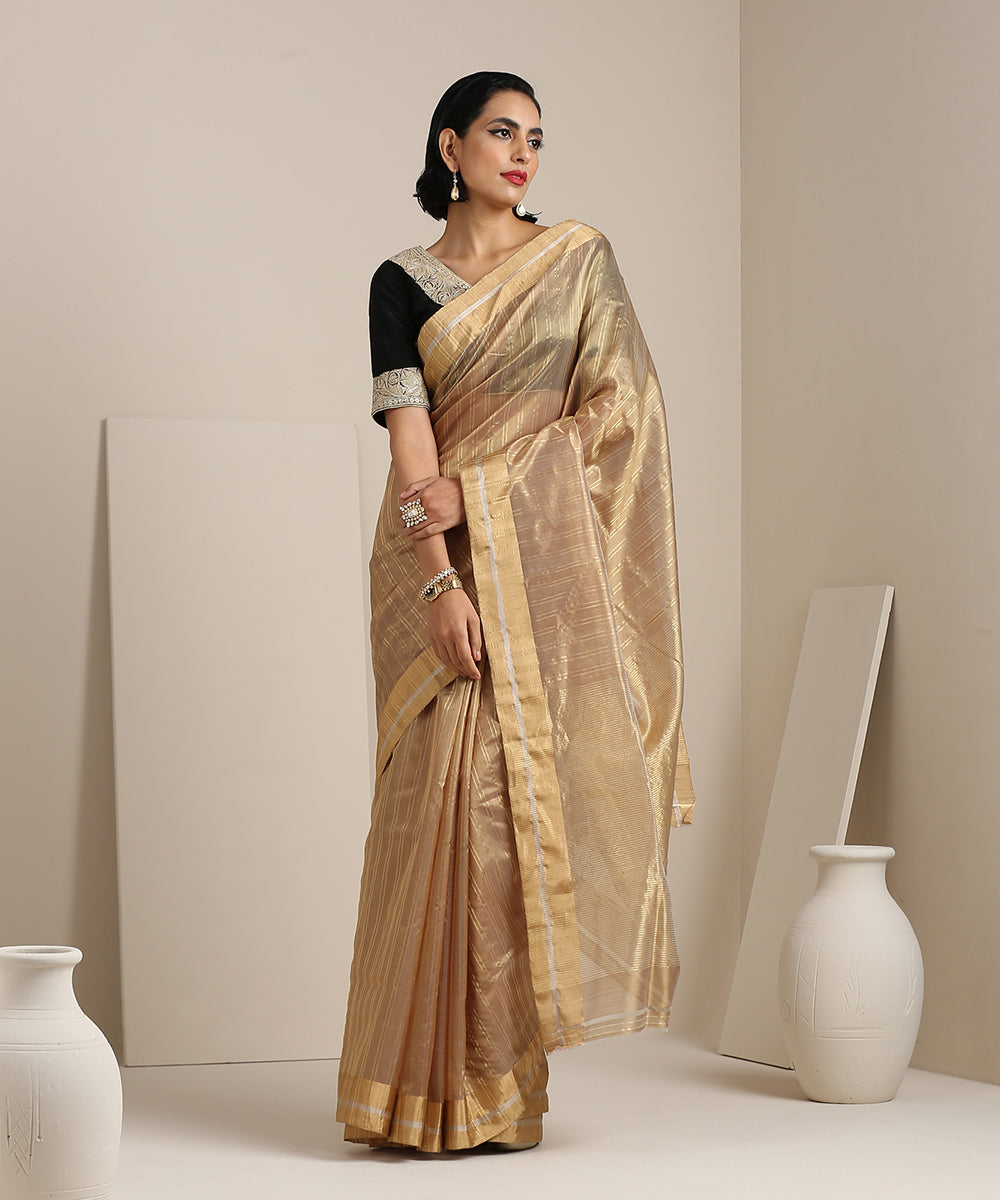 Handloom_Gold_Striped_Chanderi_Silk_Saree_with_Gold_Border_WeaverStory_02