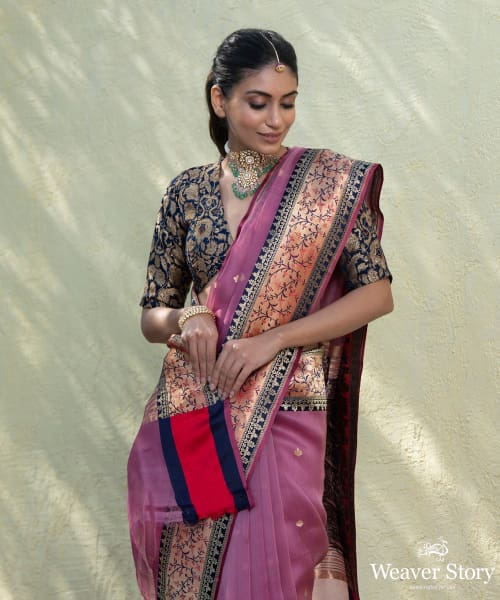 Mauve_Handloom_Kora_Silk_Banarasi_saree_With_Multicolor_Kadhwa_Meenakari_Border_WeaverStory_01